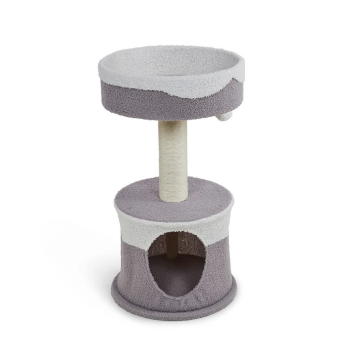 Mascottoys Cat Hide and Platform Bed with Scratch Post | Cream & Grey
